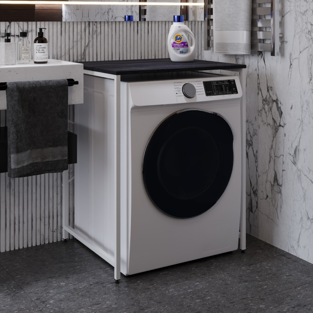 Стеллаж полка Бафрум 401 Ferrum-decor для стиральной машины 90x70,5x60,5 Белый металл ДСП Каштан Арвадонна 16 мм (FRD-107580)