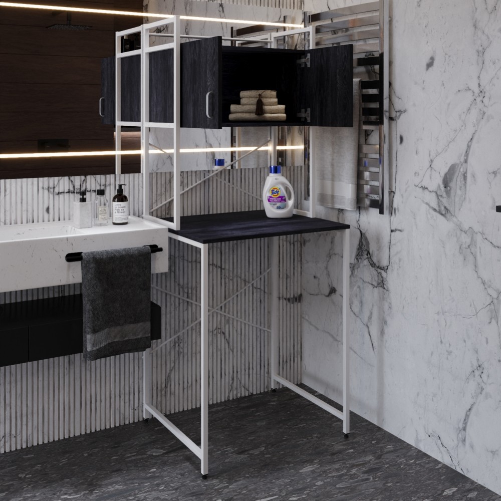 Стелаж-полиця Бафрум 404 Ferrum-decor для пральної машини 178x70,5x60,5 Білий метал ДСП Каштан Арвадонна 16 мм (FRD-107610)