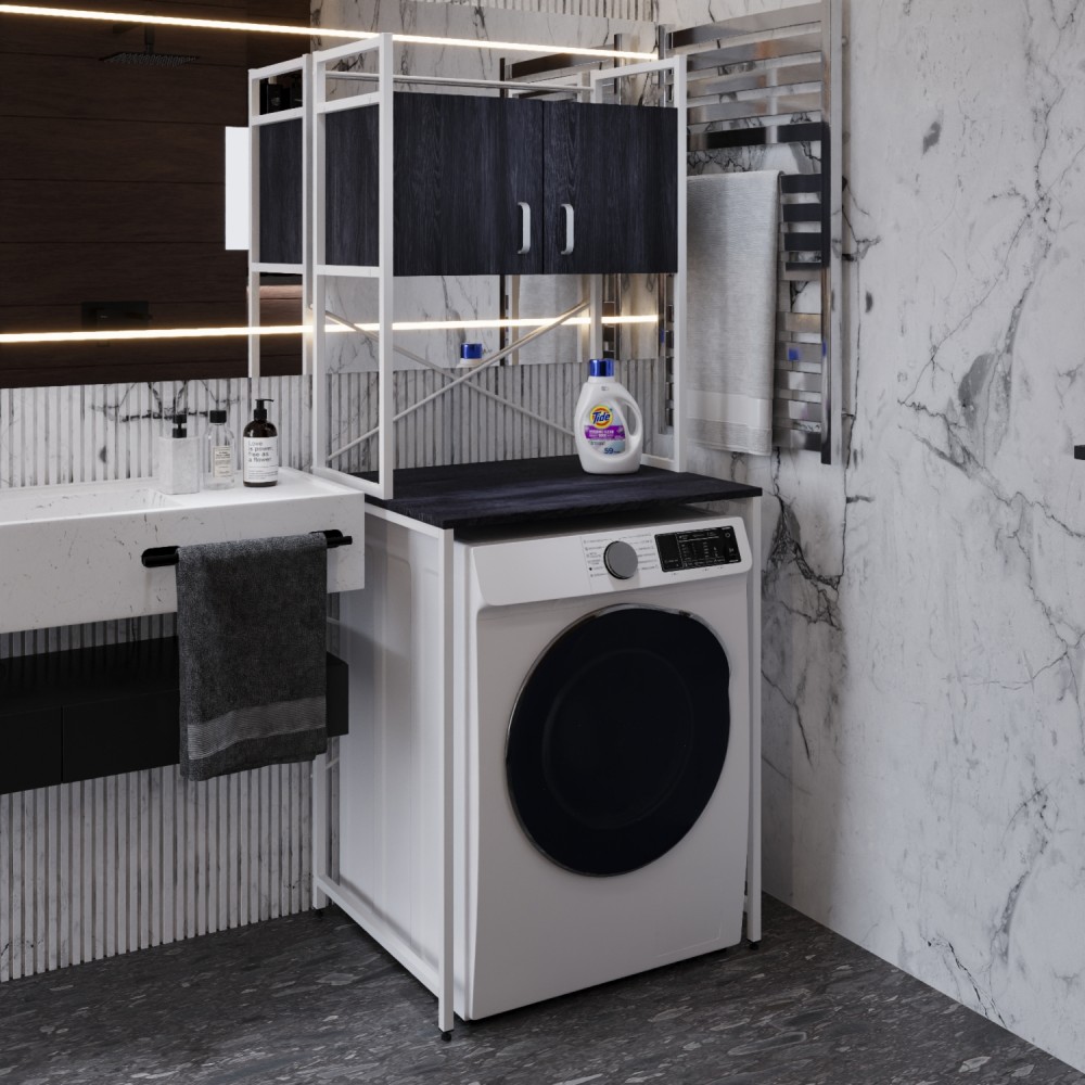 Стелаж-полиця Бафрум 404 Ferrum-decor для пральної машини 178x70,5x60,5 Білий метал ДСП Каштан Арвадонна 16 мм (FRD-107610)