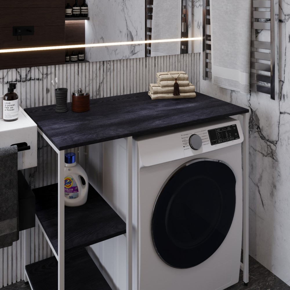 Стелаж-полиця Бафрум 405 Ferrum-decor для пральної машини 90x101x60,5 Білий метал ДСП Каштан Арвадонна 16 мм (FRD-107620)
