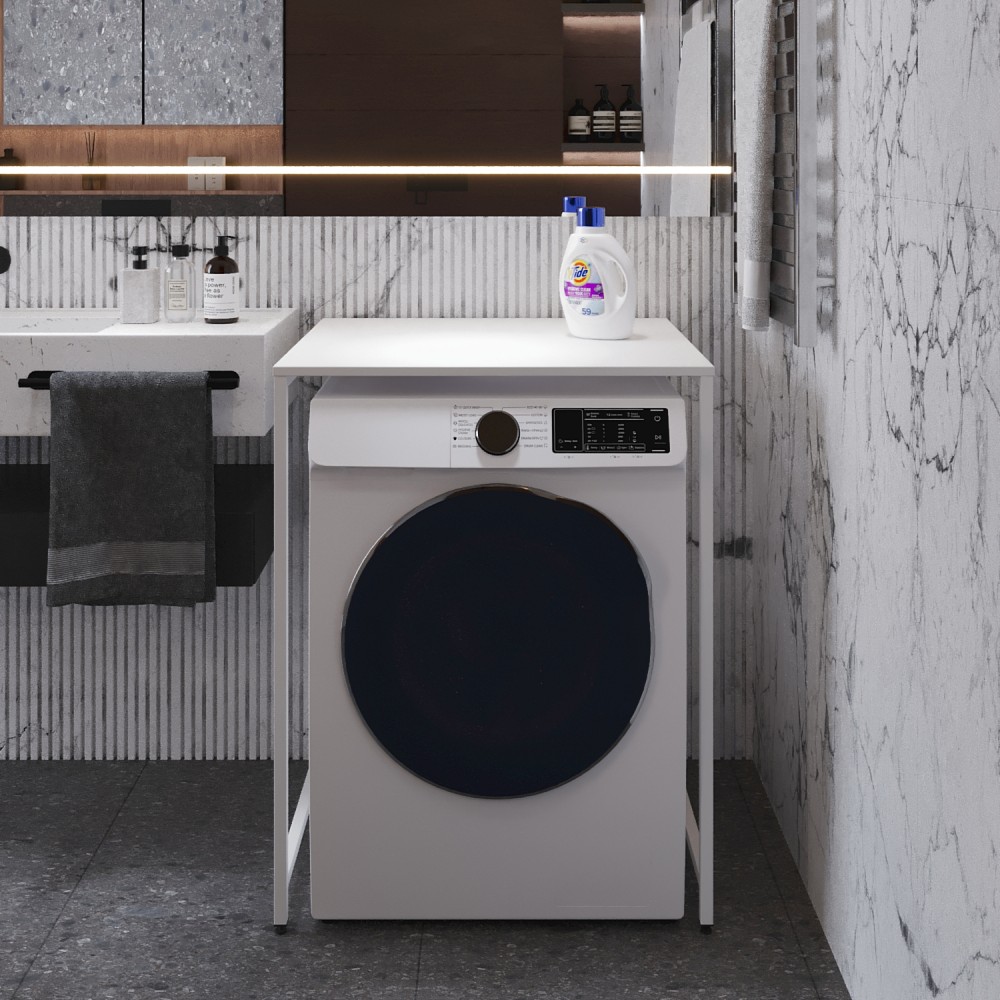 Стеллаж полка Бафрум 401 Ferrum-decor для стиральной машины 90x70,5x60,5 Белый металл ДСП Белый 16 мм (FRD-107360)