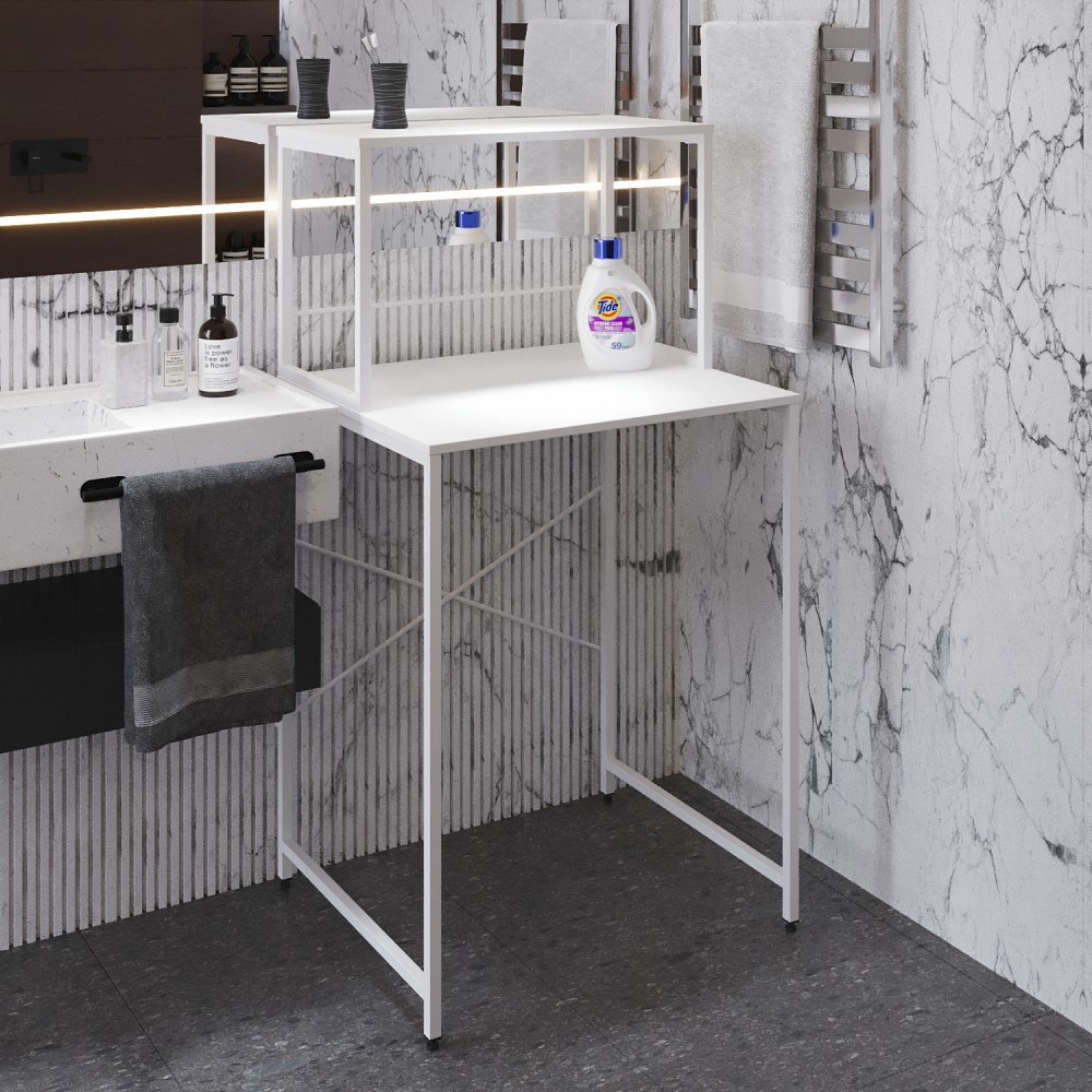 Стелаж-полиця Бафрум 402 Ferrum-decor для пральної машини 133,5x70,5x60,5 Білий метал ДСП Білий 16 мм (FRD-107370)