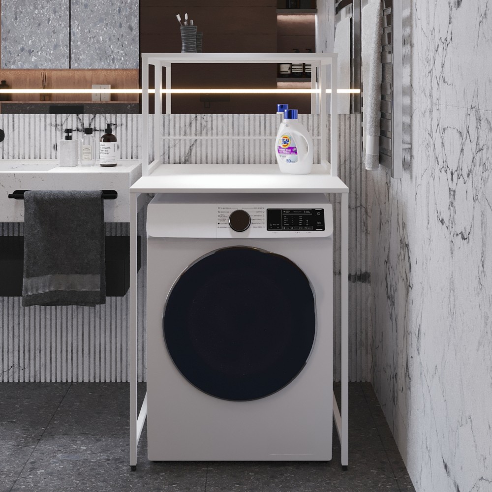 Стелаж-полиця Бафрум 402 Ferrum-decor для пральної машини 133,5x70,5x60,5 Білий метал ДСП Білий 16 мм (FRD-107370)