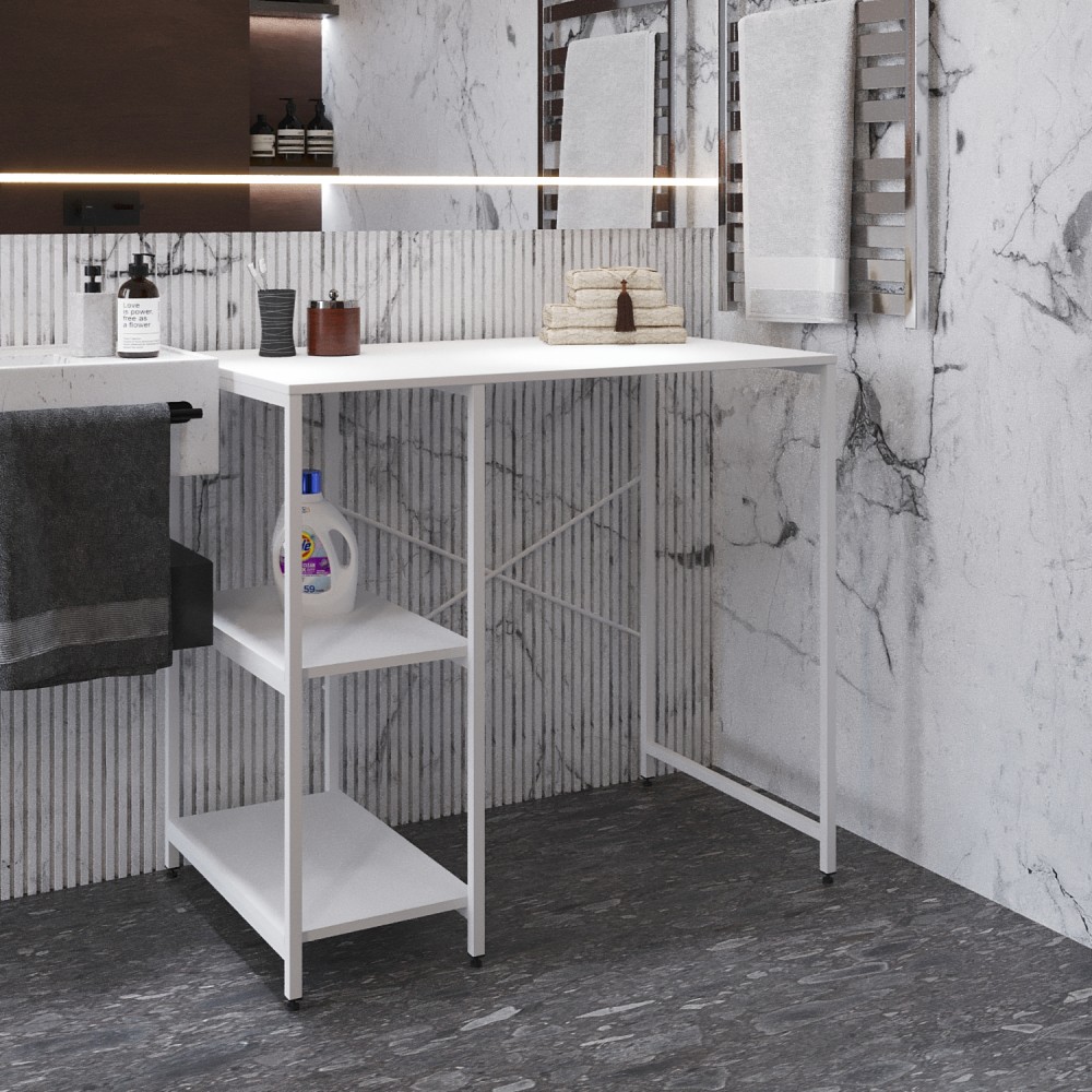 Стелаж-полиця Бафрум 405 Ferrum-decor для пральної машини 90x101x60,5 Білий метал ДСП Білий 16 мм (FRD-107400)
