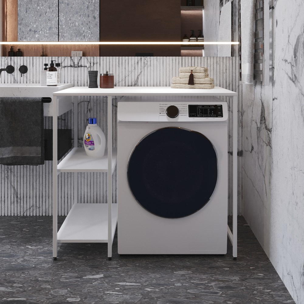 Стелаж-полиця Бафрум 405 Ferrum-decor для пральної машини 90x101x60,5 Білий метал ДСП Білий 16 мм (FRD-107400)