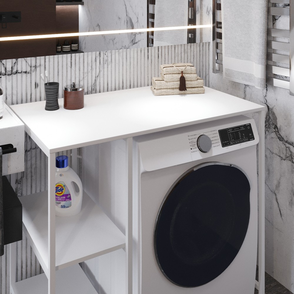 Стелаж-полиця Бафрум 405 Ferrum-decor для пральної машини 90x101x60,5 Білий метал ДСП Білий 16 мм (FRD-107400)
