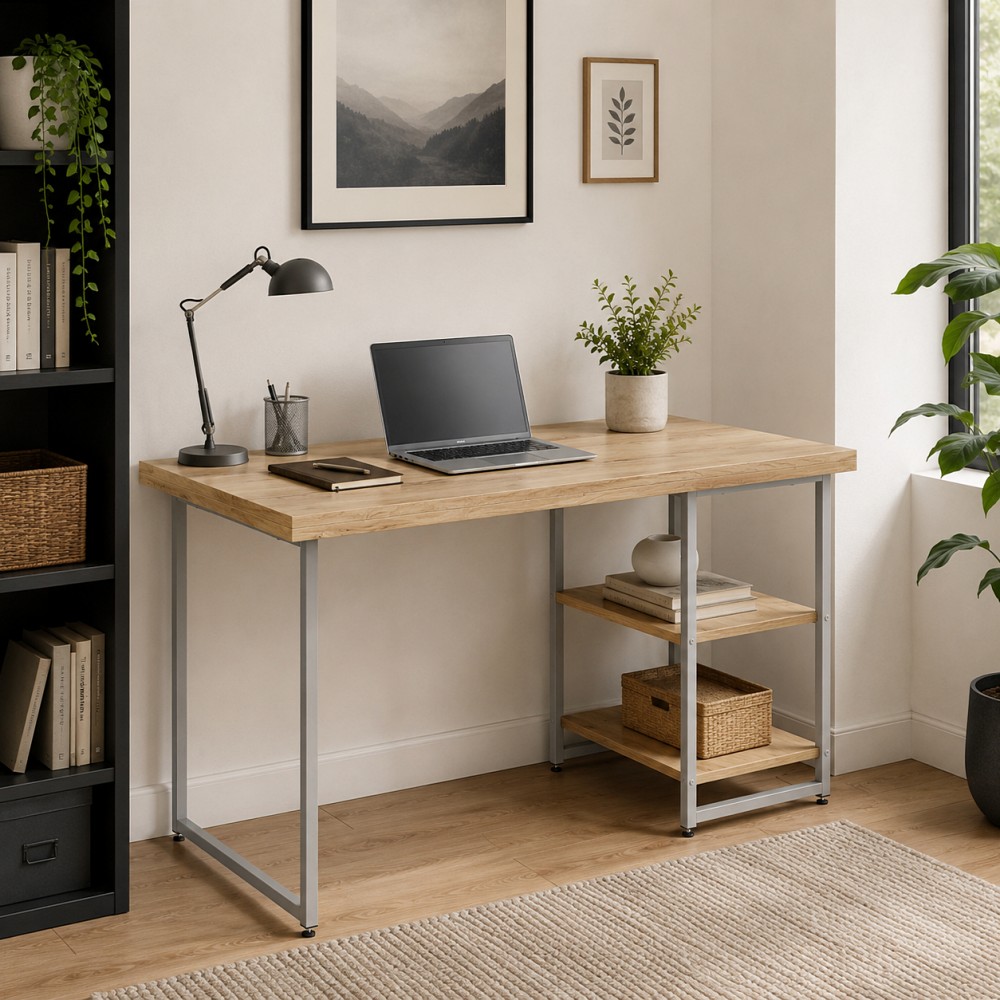 Стол письменный Кевин Ferrum-decor 75x140x70 Серый металл ДСП Дуб Евок Прибрежный 32 мм (FRD-108080)