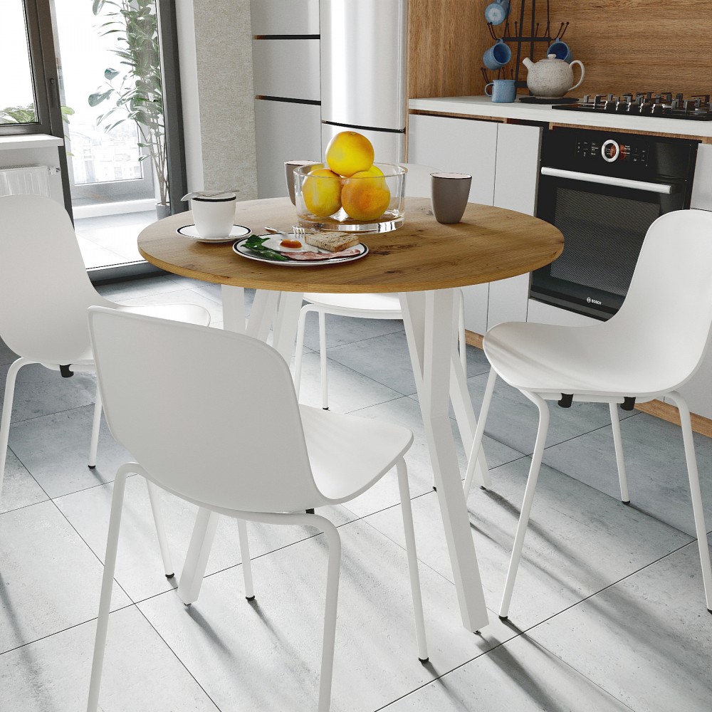 Стол круглый MARSI 4 870-4 ноги на конус Ferrum-decor 750x870x870 Белый металл ДСП Дуб Артизан 16 мм (FRD-107440)