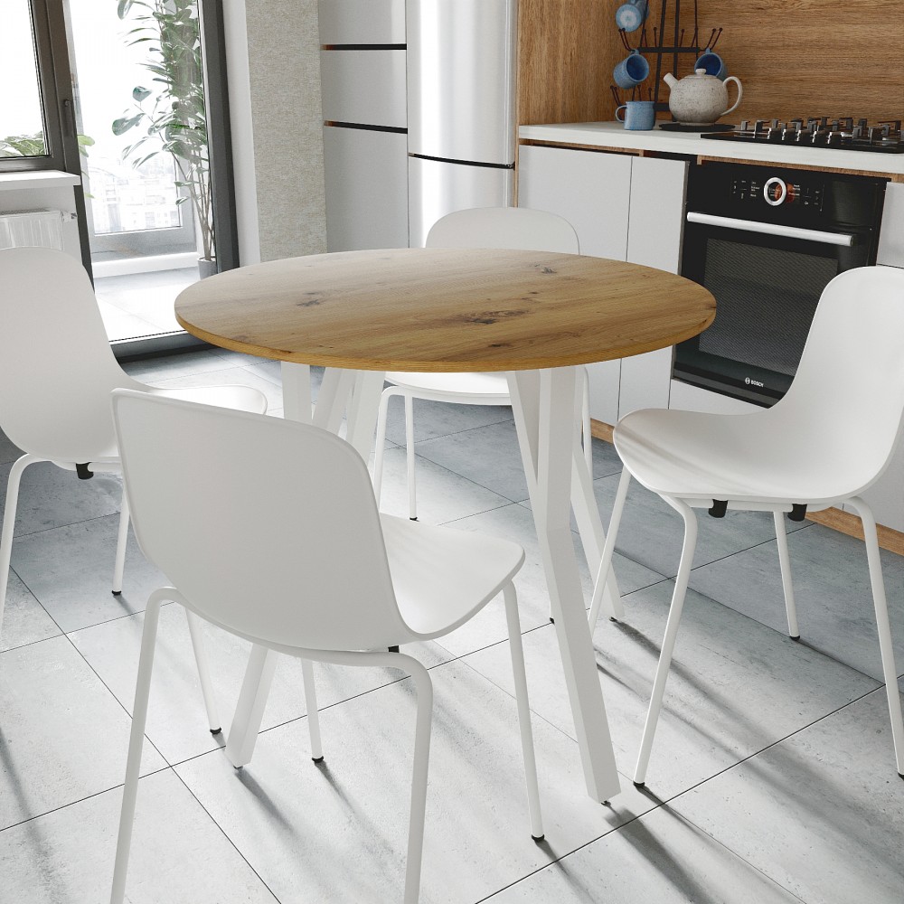 Стол круглый MARSI 4 870-4 ноги на конус Ferrum-decor 750x870x870 Белый металл ДСП Дуб Артизан 16 мм (FRD-107440)
