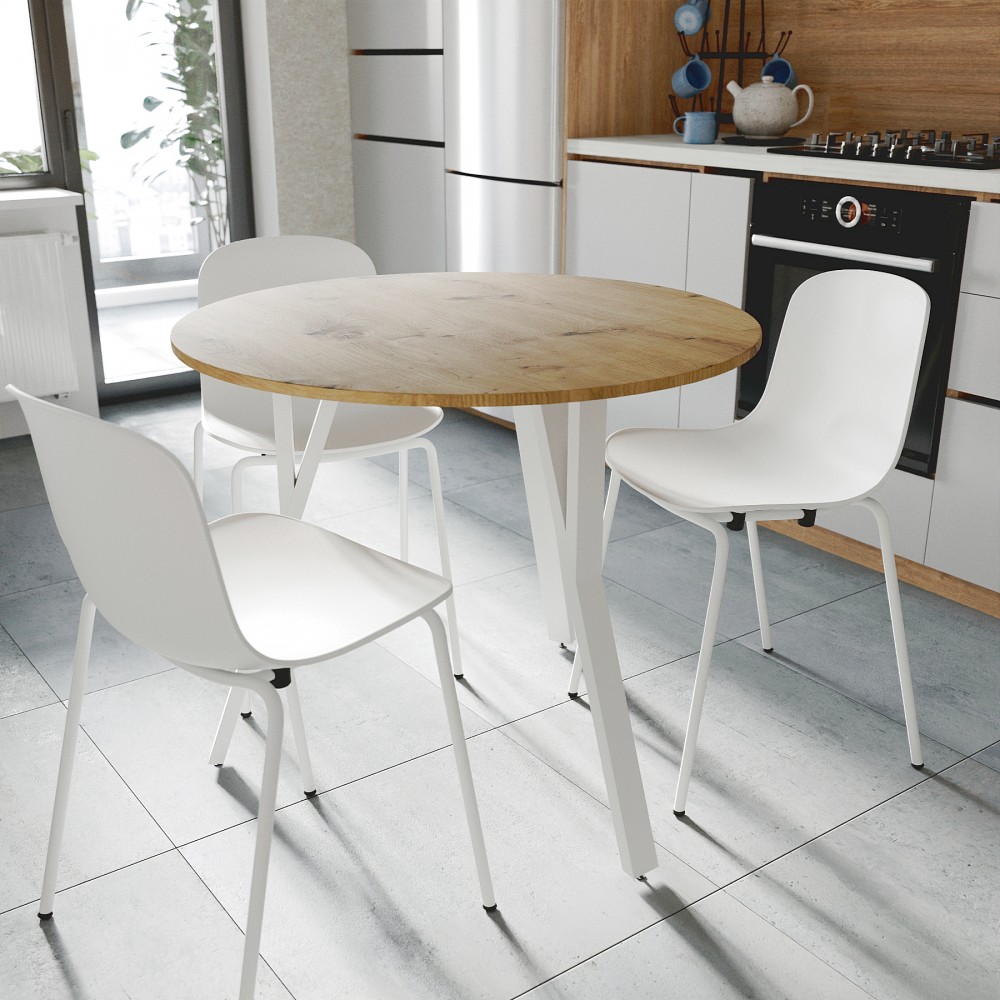 Круглий стіл MARSI 3 870-3 Ferrum-decor 750x870x870 Білий метал ДСП Дуб Артизан 16 мм (FRD-107430)