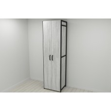 Шафа Гардероб Уні секція 6 серії Конект Ferrum-decor 220x60x50 см Чорний метал ДСП Бетон 16 мм (FRD-106910)