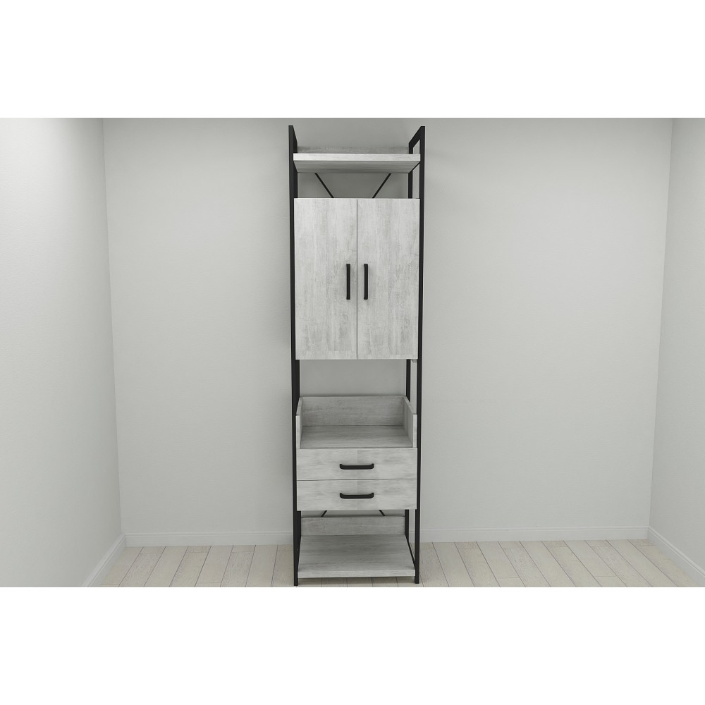 Шкаф Гардероб Уни секция 5 серии Конект Ferrum-decor 220x60x50см Черный металл ДСП Бетон 32 мм (FRD-106880)