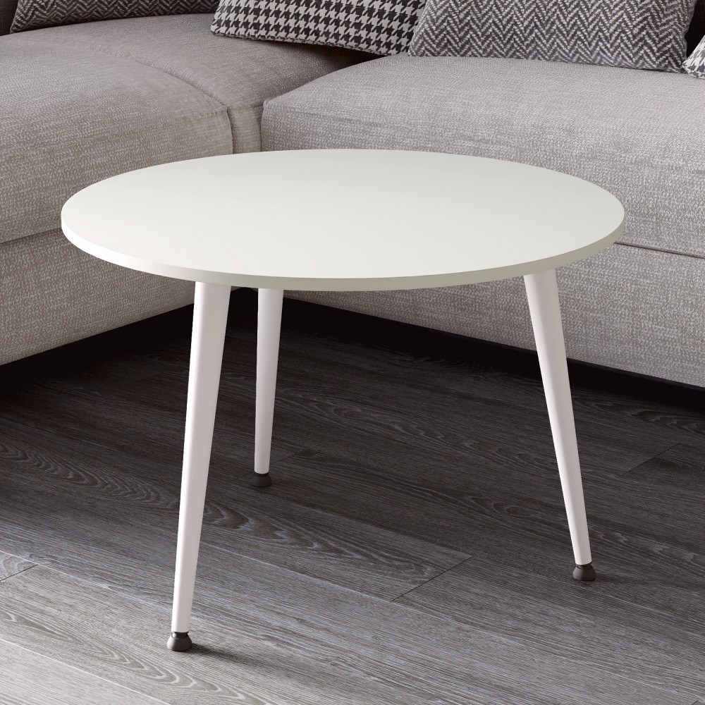 Журнальний круглий стіл OPTIMA 1 ніжки конусні Ferrum-decor 450x670x670 Білий метал ДСП Кашемір 16 мм (FRD-107540)