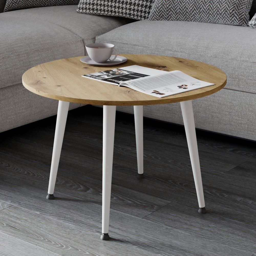 Журнальний круглий стіл OPTIMA 2 ніжки конусні Ferrum-decor 450x670x670 Білий метал ДСП Дуб Артизан 16 мм (FRD-107480)