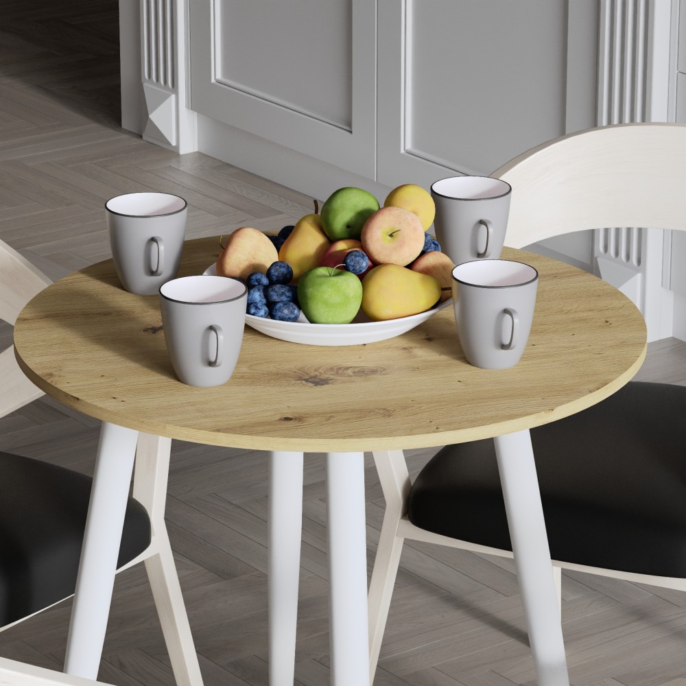Круглий стіл OPTIMA 4 ніжки конусні Ferrum-decor 750x670x670 Білий метал ДСП Дуб Артизан 16 мм (FRD-107460)