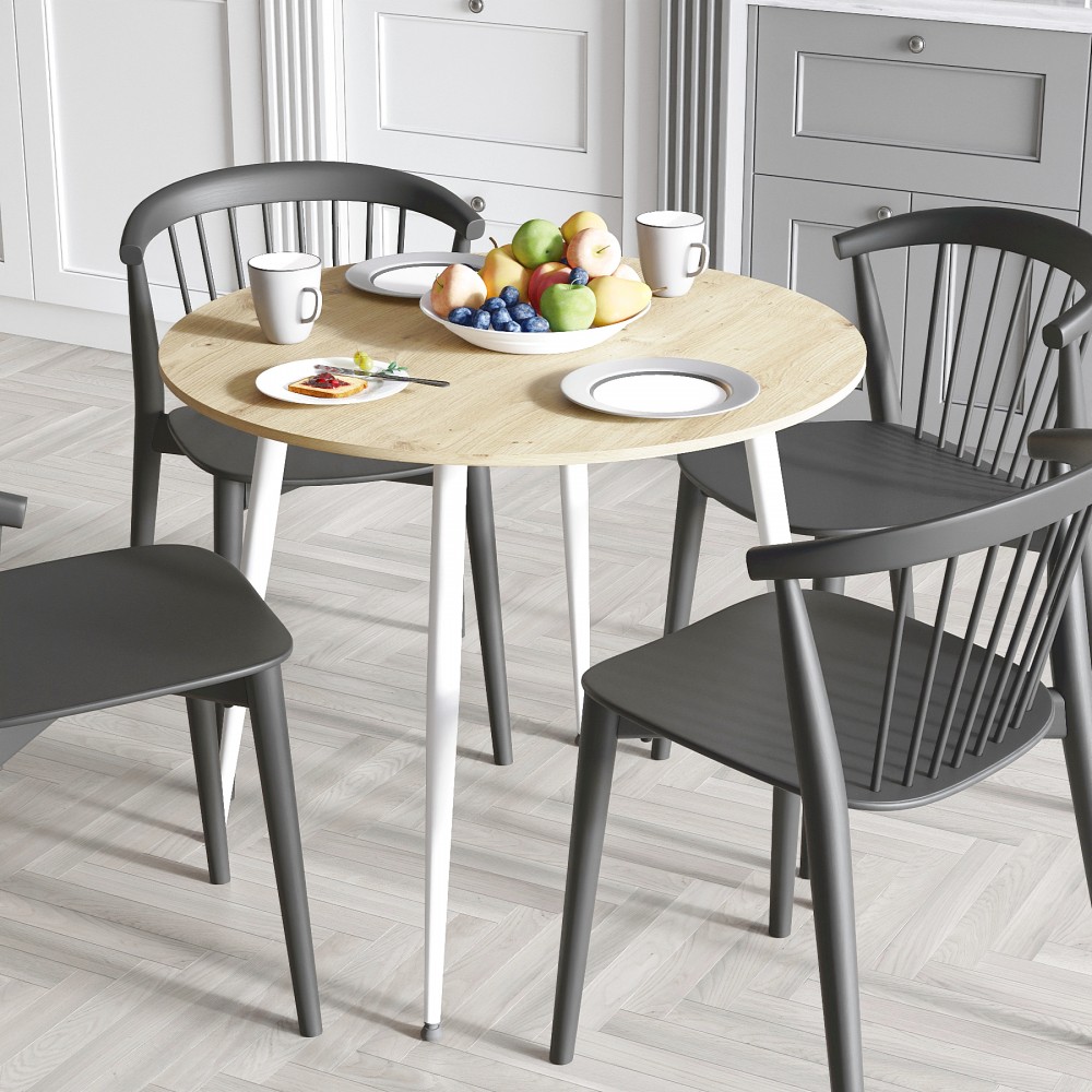 Круглий стіл OPTIMA 5 ніжки конусні Ferrum-decor 750x900x900 Білий метал ДСП Дуб Артизан 16 мм (FRD-107490)