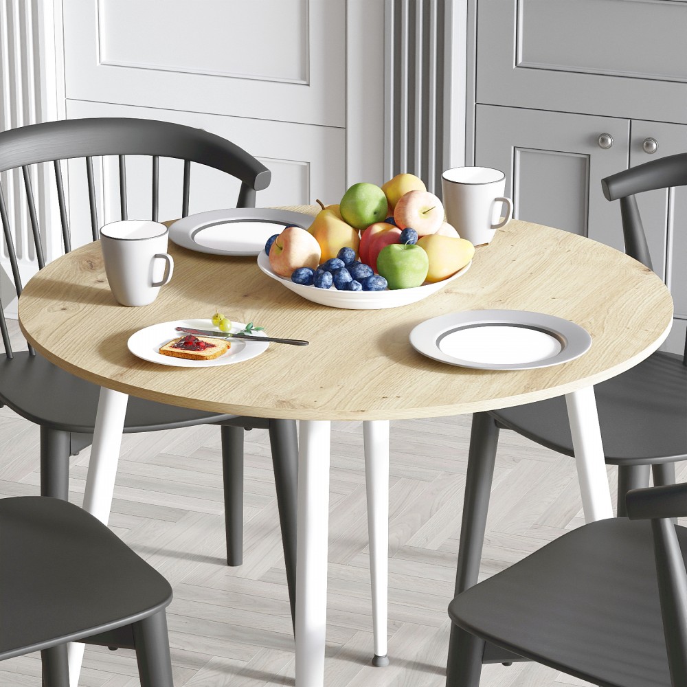 Круглий стіл OPTIMA 5 ніжки конусні Ferrum-decor 750x900x900 Білий метал ДСП Дуб Артизан 16 мм (FRD-107490)