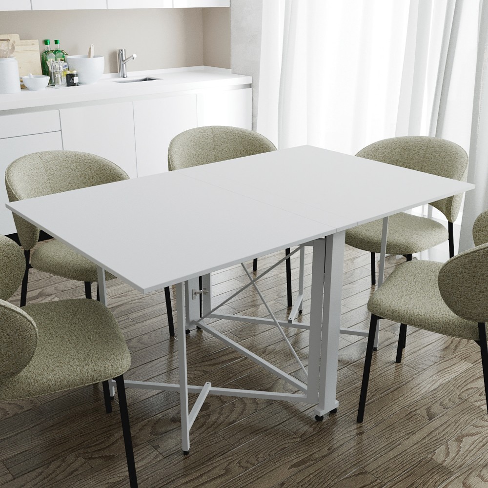 Обідній стіл трансформер книжка Оріон Pro Ferrum-decor 75x152x90 Білий метал ДСП Білий 16 мм (FRD-107410)