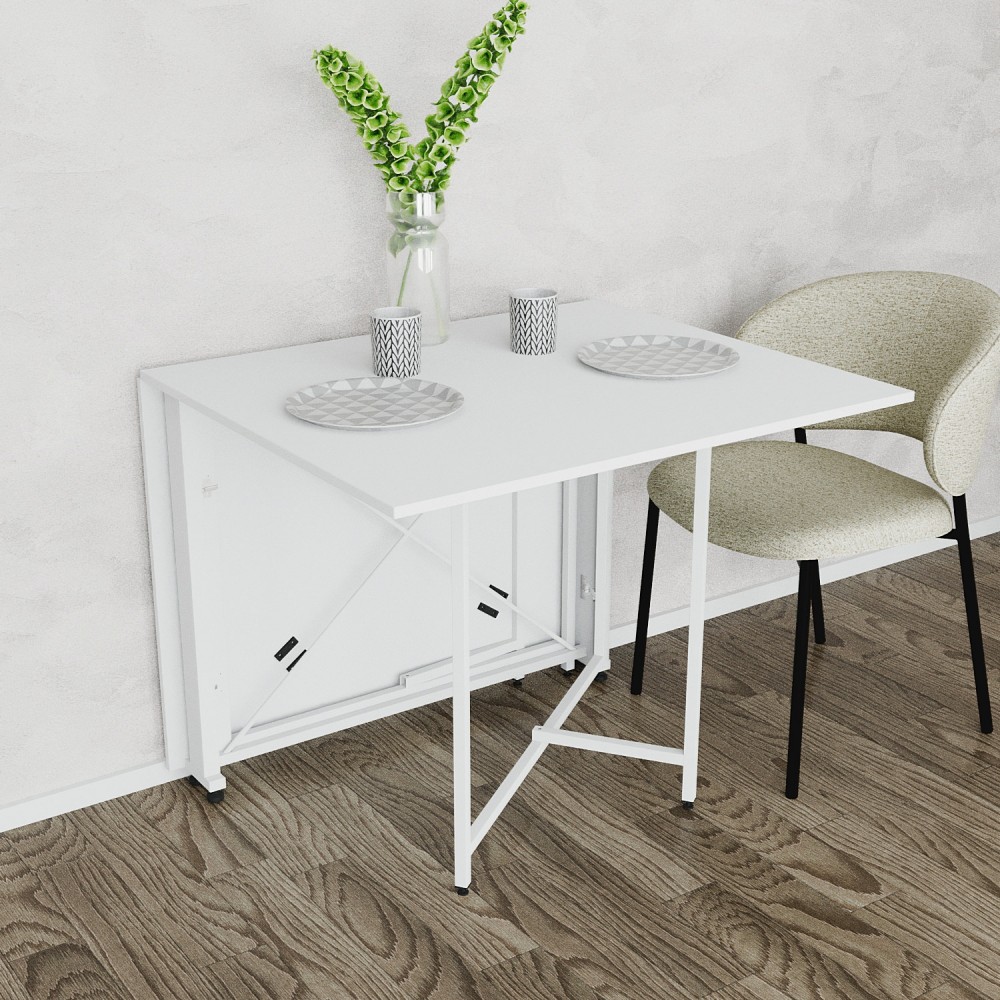 Обідній стіл трансформер книжка Оріон Pro Ferrum-decor 75x152x90 Білий метал ДСП Білий 16 мм (FRD-107410)