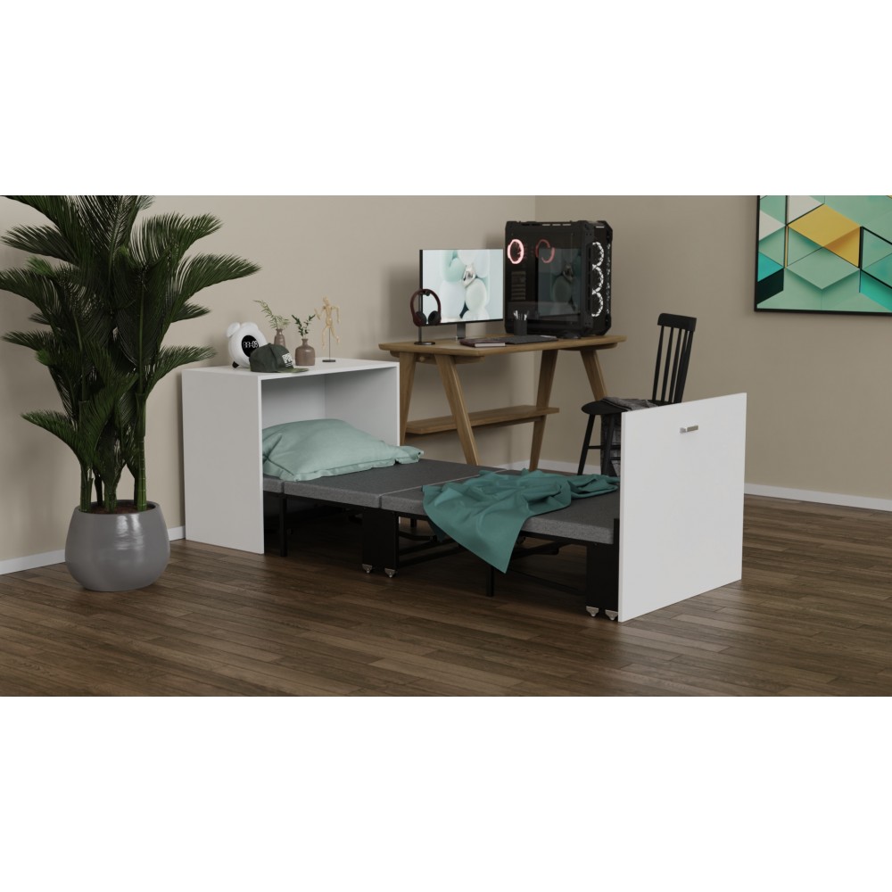 Ліжко трансформер тумба ASCET 2 Ferrum-decor 650x2000x700 Чорний метал ДСП Білий 16 мм (FRD-107330)