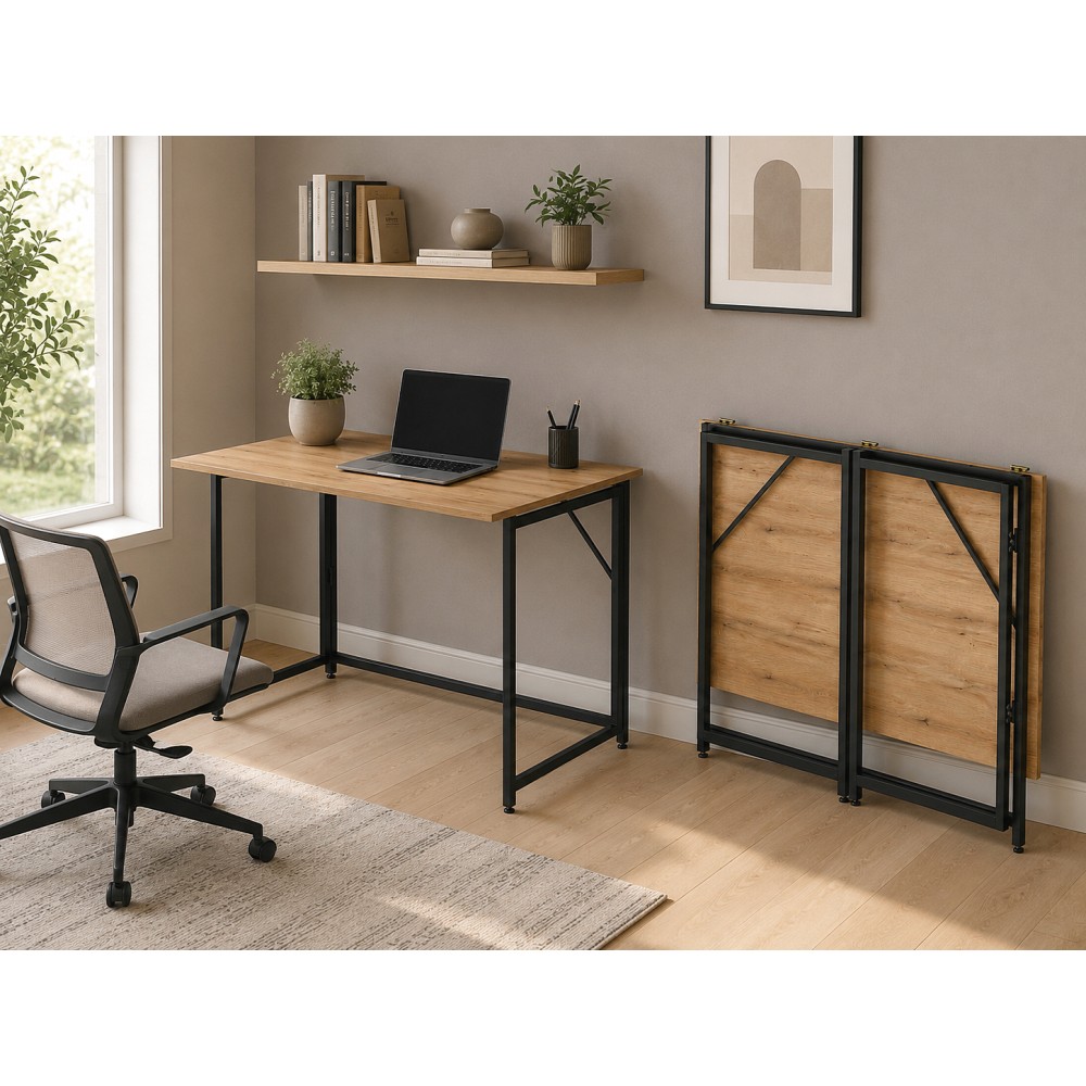 Стол трансформер раскладной Слай Ferrum-decor 75x100x60 Черный металл ДСП Дуб Дуб Евок Прибрежный 16 мм (FRD-107820)