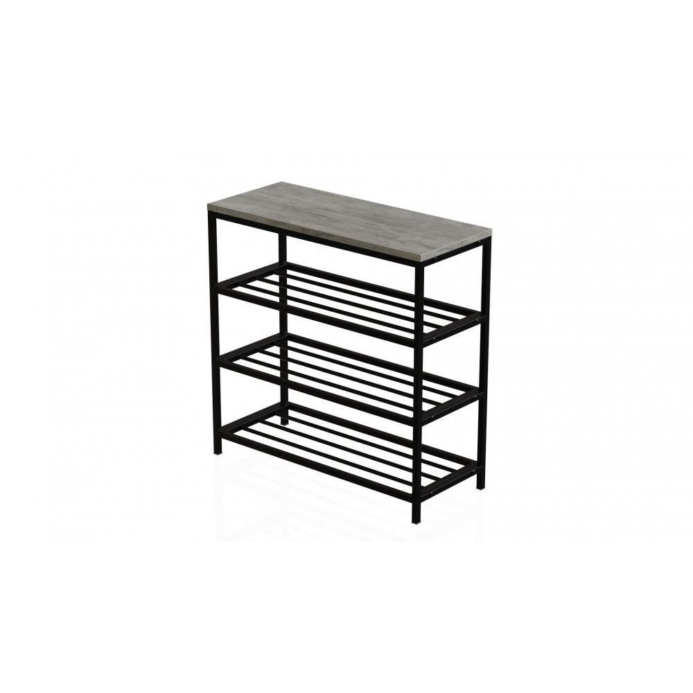 Полка для обуви Слайм 3 Ferrum-decor 635x630x260 Черный металл ДСП Бетон 16 мм (FRD-106838)