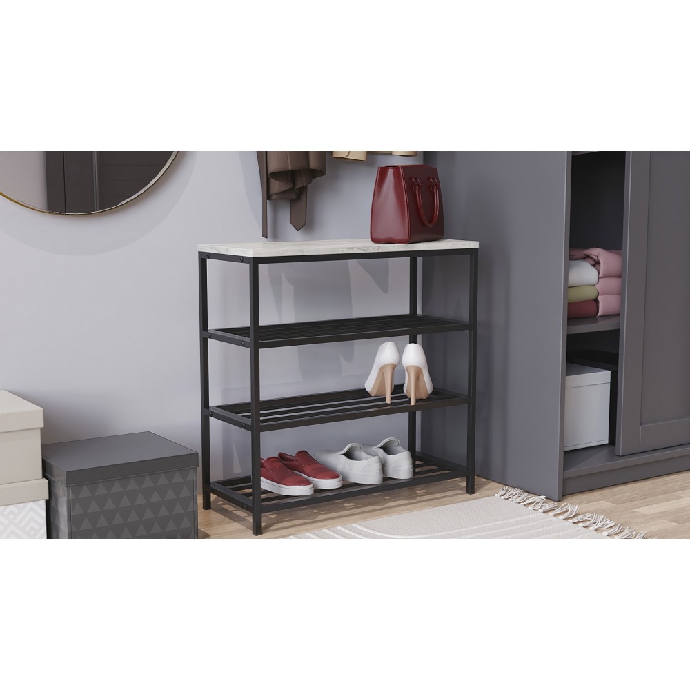 Полка для обуви Слайм 3 Ferrum-decor 635x630x260 Черный металл ДСП Бетон 16 мм (FRD-106838)