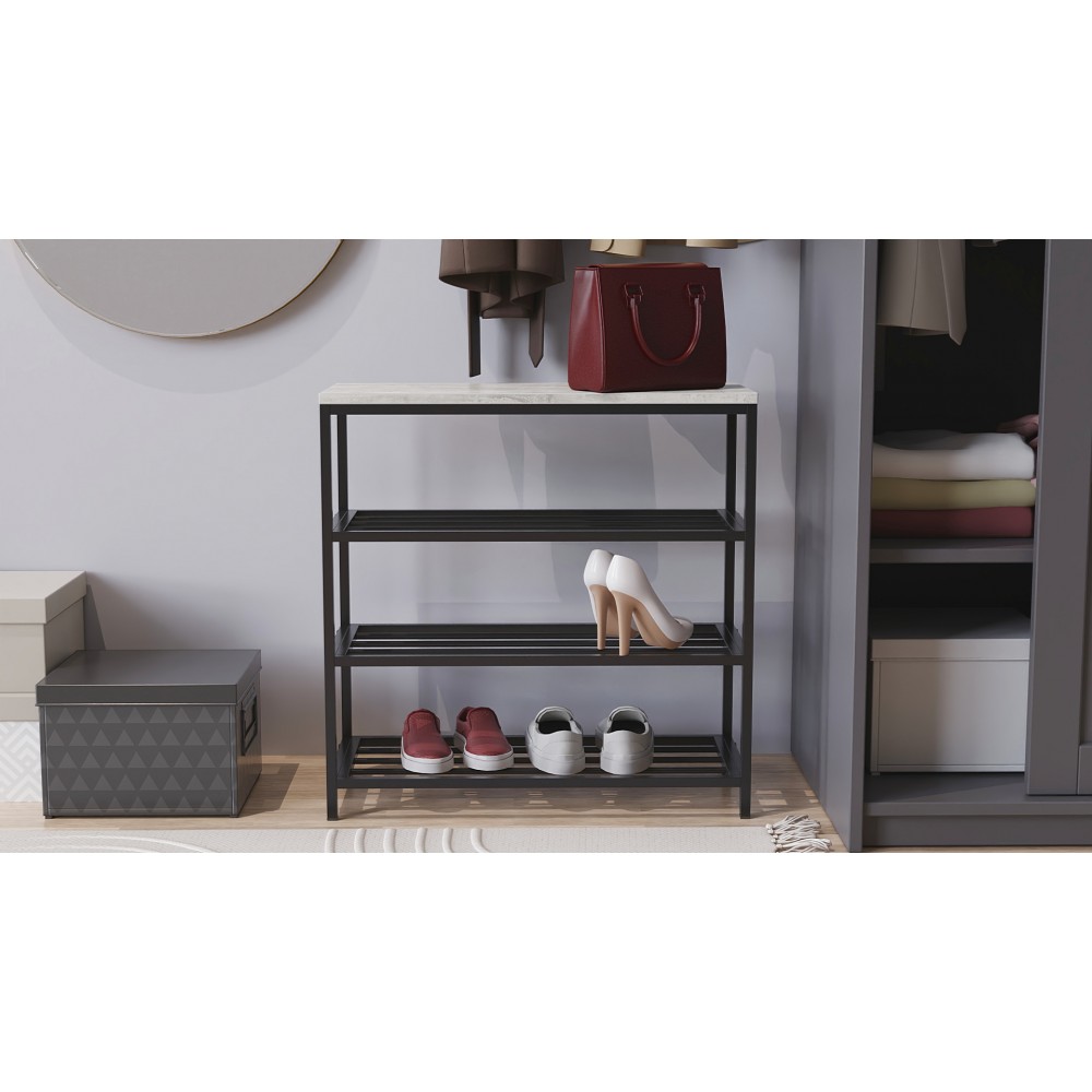 Полка для обуви Слайм 3 Ferrum-decor 635x630x260 Черный металл ДСП Бетон 16 мм (FRD-106838)