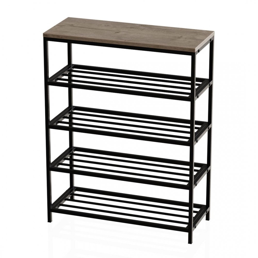 Полка для обуви Слайм 4 Ferrum-decor 820x630x260 Черный металл ДСП Дуб Сан-Марино 16 мм (FRD-106839)
