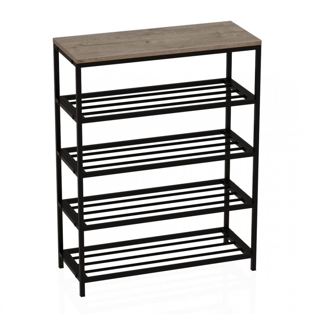 Полка для обуви Слайм 4 Ferrum-decor 820x630x260 Черный металл ДСП Дуб Сан-Марино 16 мм (FRD-106839)