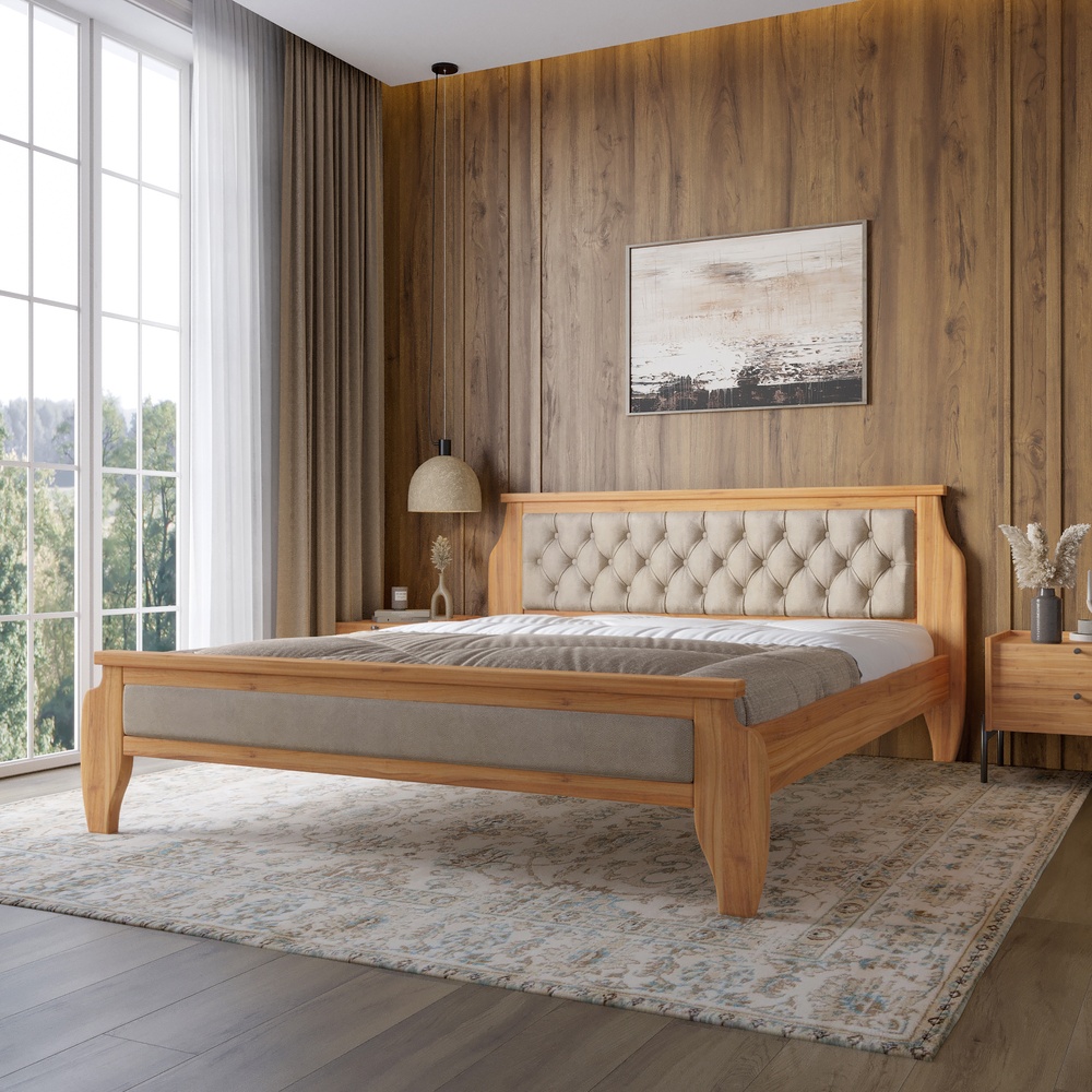 Полуторне дерев'яне ліжко Mebigrand Ліон М3 Вільха/Аляска 23 (Бежевий) 120х190 см (MBG-22146)