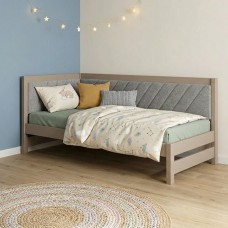 Односпальне дерев'яне ліжко Mebigrand Ліза М6 (ліва спинка) Бежевий (S2005Y50R)/Аляска 93 (Сірий) 80x160 см MBG-26142