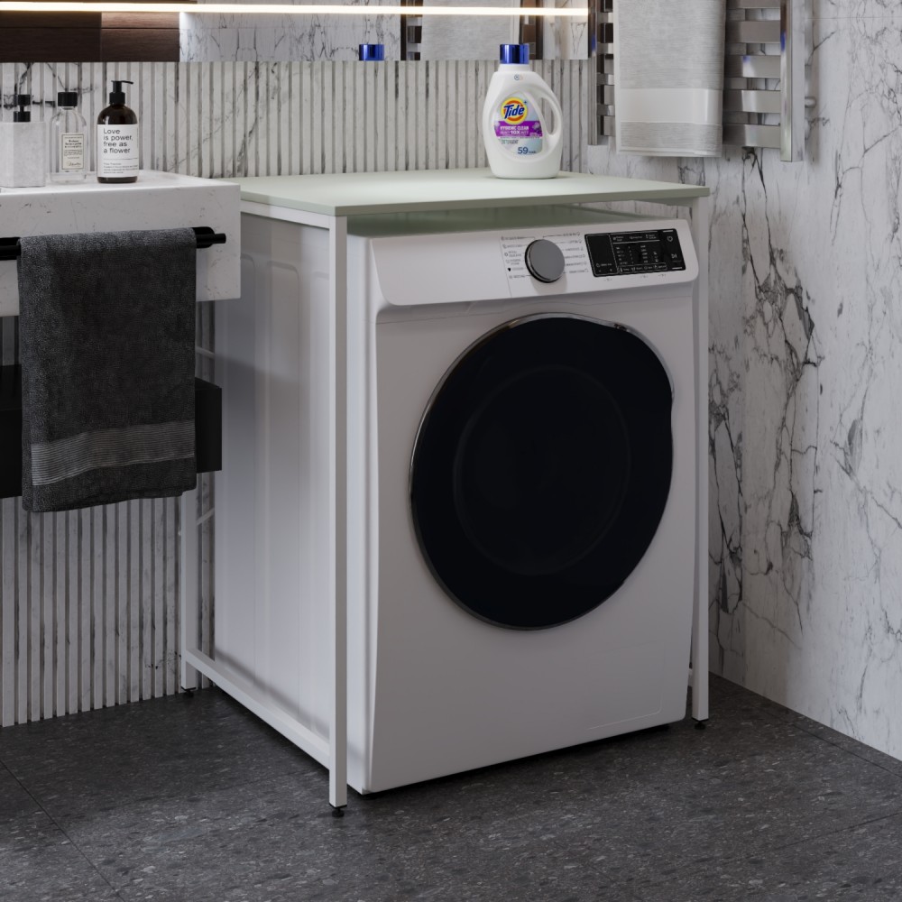 Стеллаж полка Бафрум 401 Ferrum-decor для стиральной машины 90x70,5x60,5 Белый металл ДСП Кашемир 16 мм (FRD-107581)
