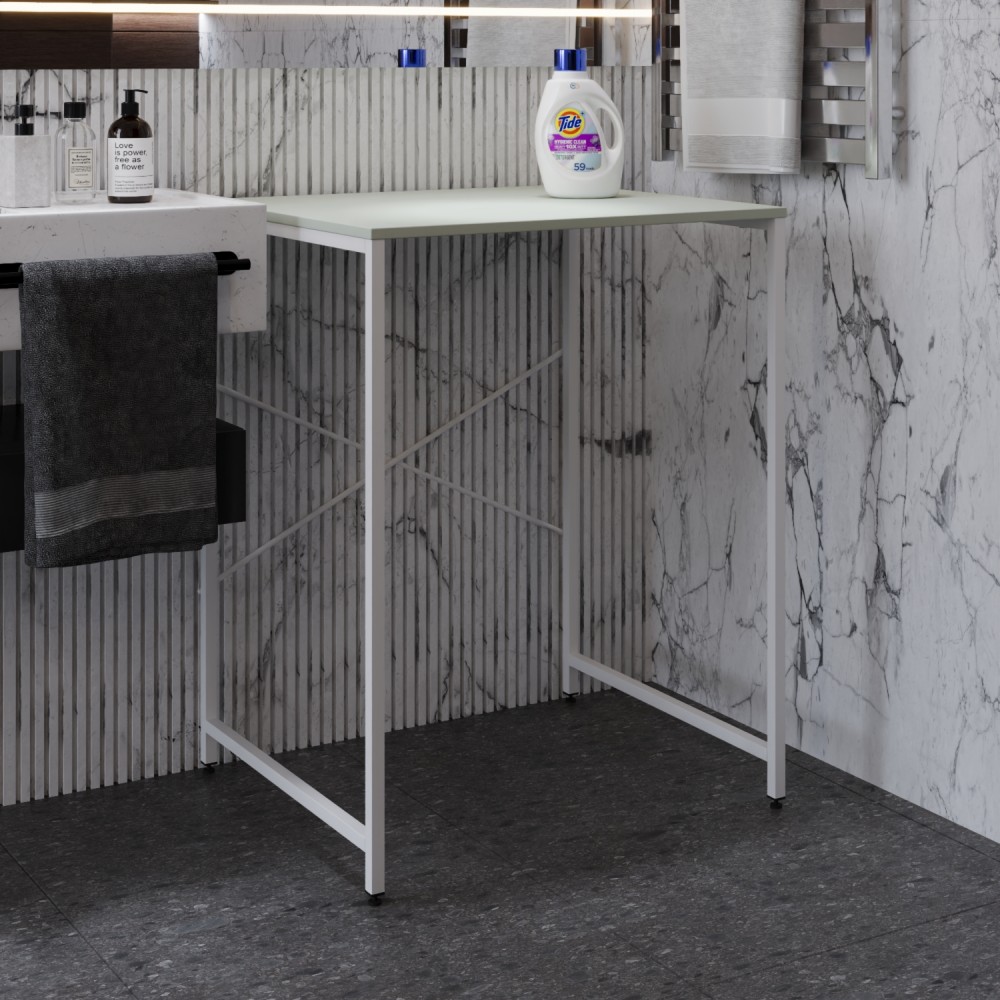 Стеллаж полка Бафрум 401 Ferrum-decor для стиральной машины 90x70,5x60,5 Белый металл ДСП Кашемир 16 мм (FRD-107581)