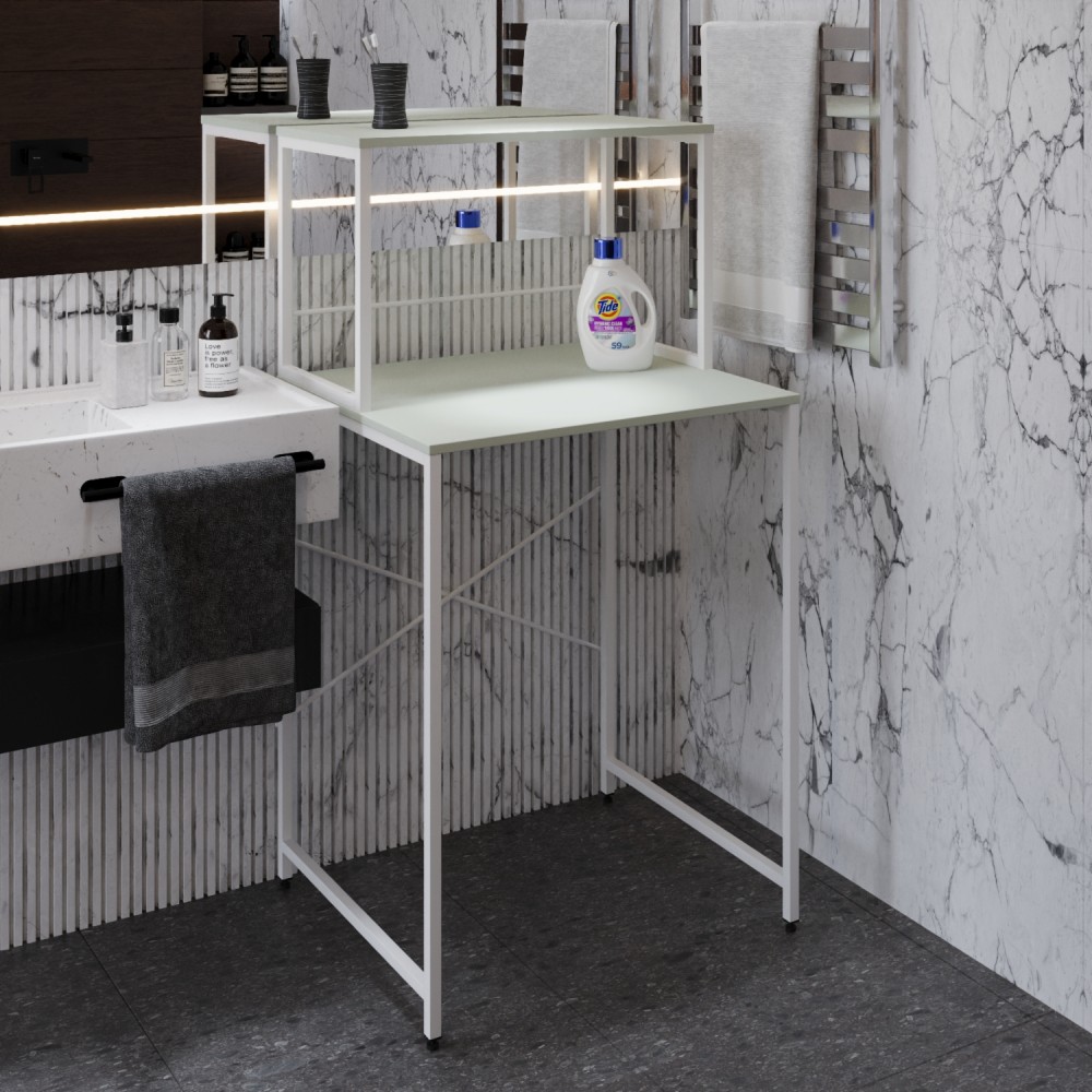 Стелаж-полиця Бафрум 402 Ferrum-decor для пральної машини 133,5x70,5x60,5 Білий метал ДСП Кашемір 16 мм (FRD-107591)