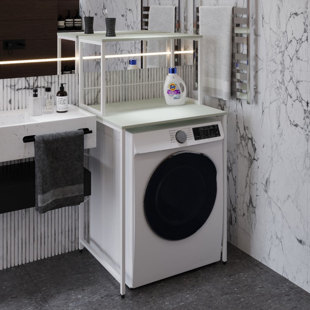 Стелаж-полиця Бафрум 402 Ferrum-decor для пральної машини 133,5x70,5x60,5 Білий метал ДСП Кашемір 16 мм (FRD-107591)
