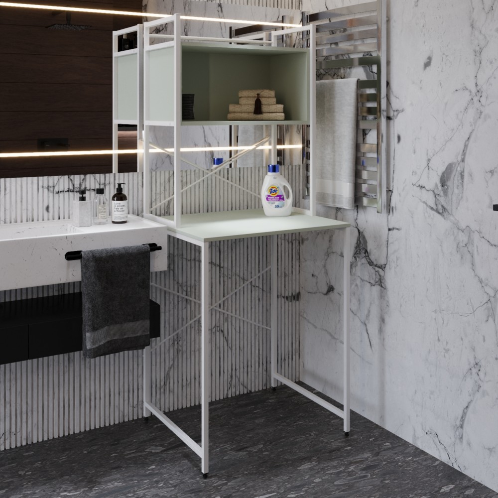Стелаж-полиця Бафрум 403 Ferrum-decor для пральної машини 178x70,5x60,5 Білий метал ДСП Кашемір 16 мм (FRD-107601)