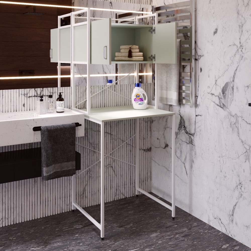Стелаж-полиця Бафрум 404 Ferrum-decor для пральної машини 178x70,5x60,5 Білий метал Кашемір 16 мм (FRD-107611)