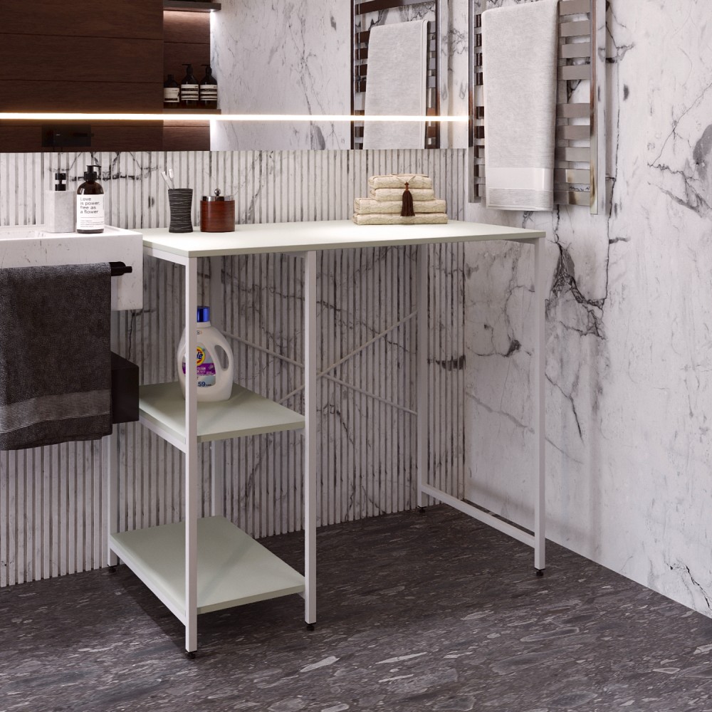 Стелаж-полиця Бафрум 405 Ferrum-decor для пральної машини 90x101x60,5 Білий метал ДСП Кашемір 16 мм (FRD-107621)
