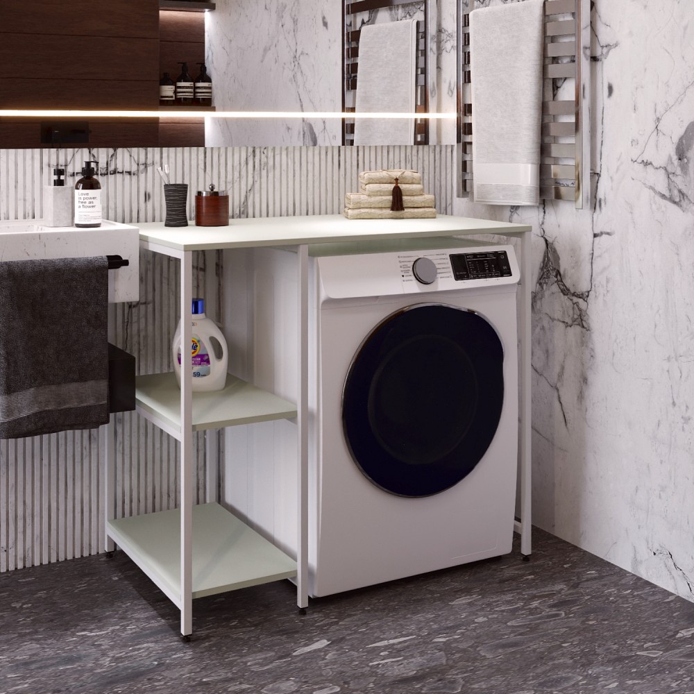 Стелаж-полиця Бафрум 405 Ferrum-decor для пральної машини 90x101x60,5 Білий метал ДСП Кашемір 16 мм (FRD-107621)