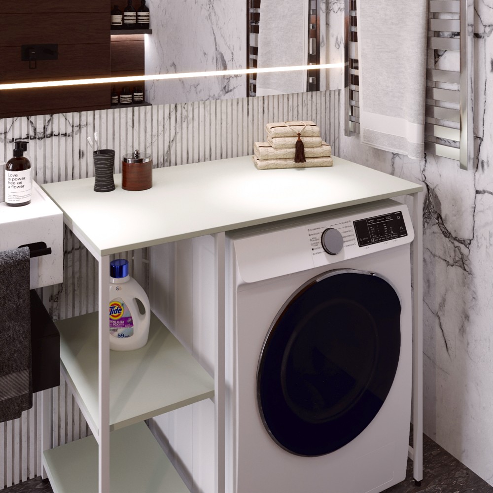 Стелаж-полиця Бафрум 405 Ferrum-decor для пральної машини 90x101x60,5 Білий метал ДСП Кашемір 16 мм (FRD-107621)