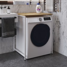 Стеллаж полка Бафрум 401 Ferrum-decor для стиральной машины 90x70,5x60,5 Белый металл ДСП Дуб Артизан 16 мм (FRD-107361)