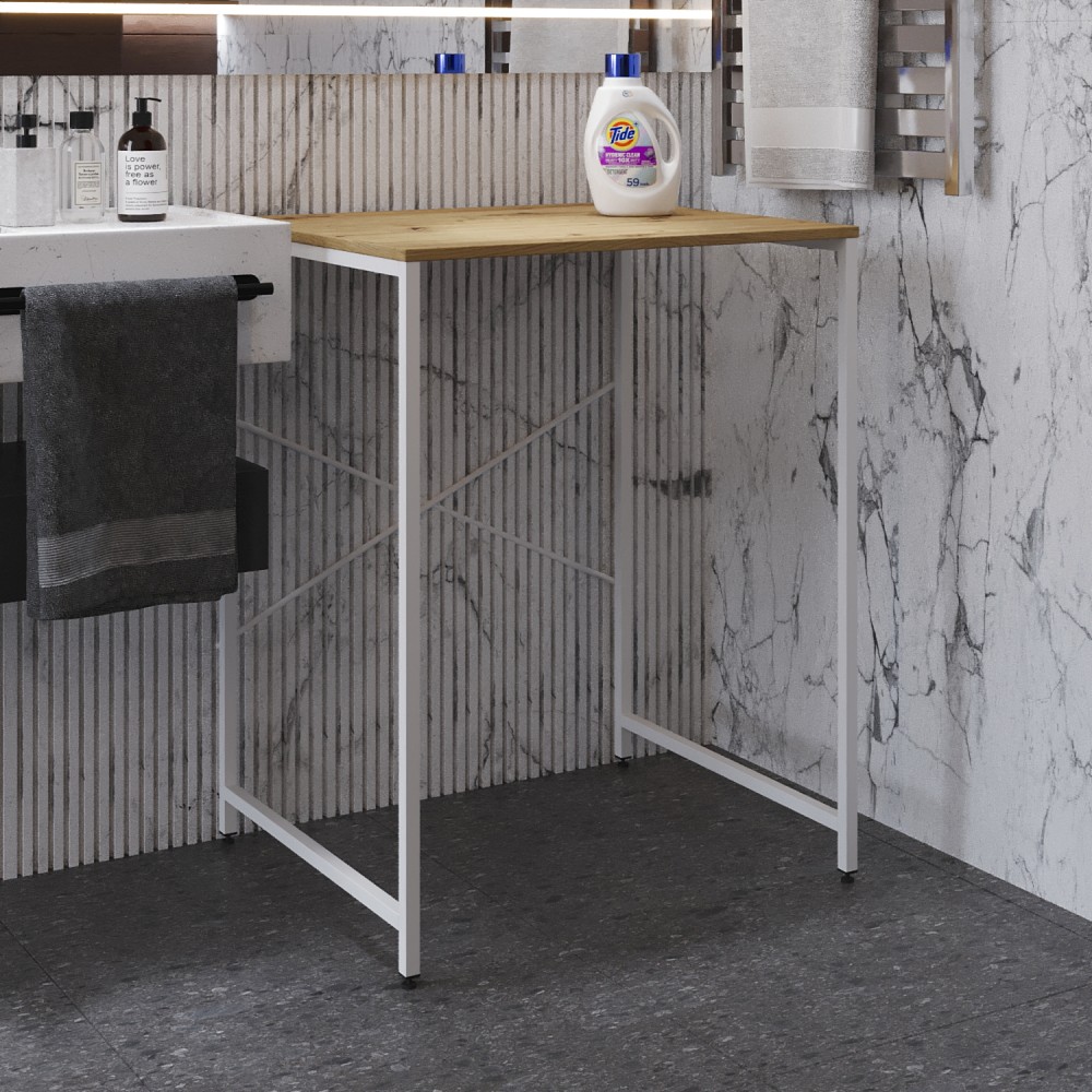 Стелаж-полиця Бафрум 401 Ferrum-decor для пральної машини 90x70,5x60,5 Білий метал ДСП Дуб Артизан 16 мм (FRD-107361)