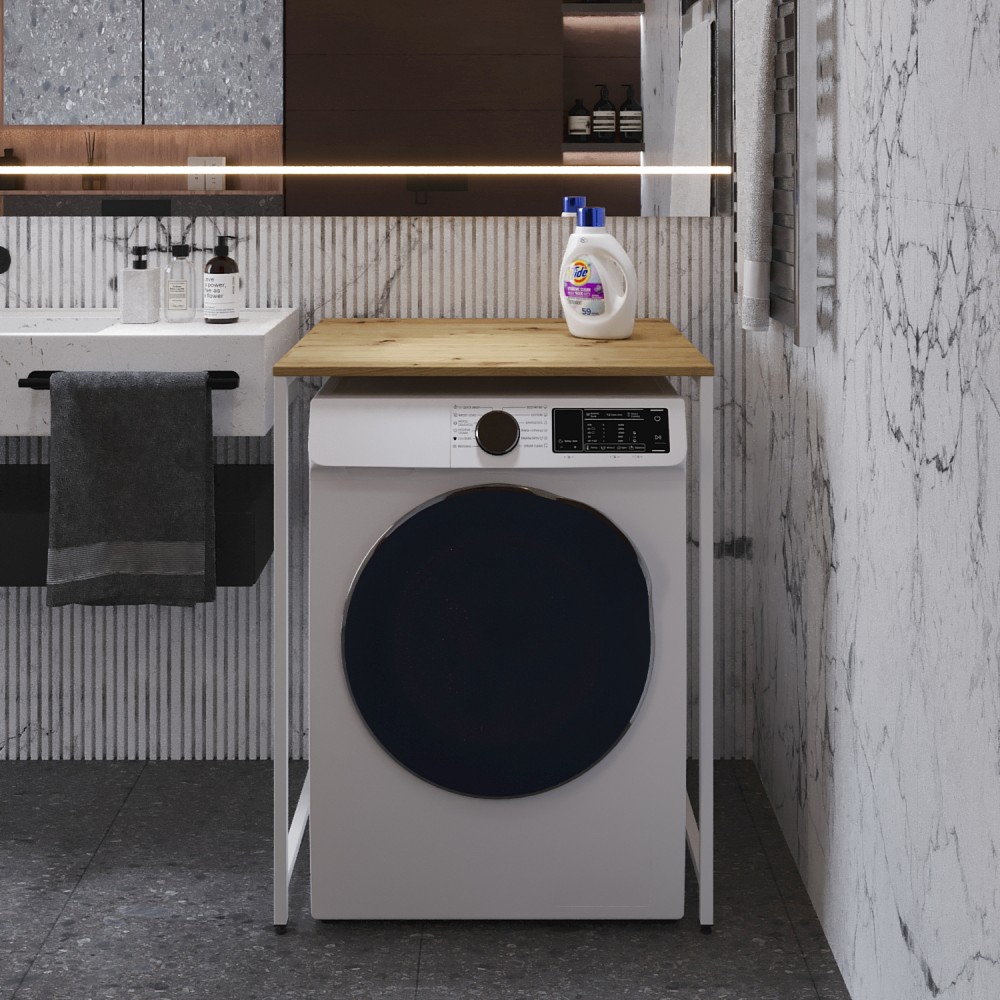 Стелаж-полиця Бафрум 401 Ferrum-decor для пральної машини 90x70,5x60,5 Білий метал ДСП Дуб Артизан 16 мм (FRD-107361)
