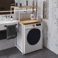 Стеллаж полка Бафрум 402 Ferrum-decor для стиральной машины 133,5x70,5x60,5 Белый металл ДСП Дуб Артизан 16 мм (FRD-107371)