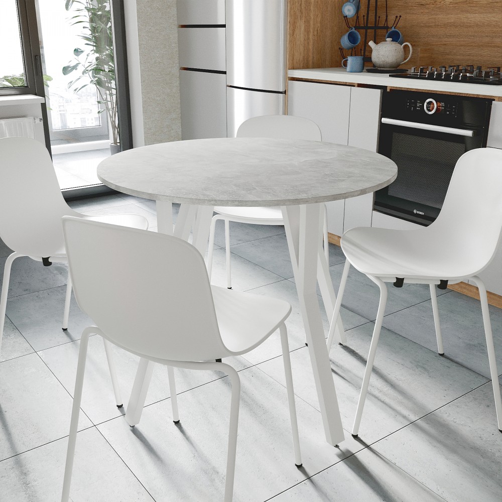 Круглий стіл MARSI 4 870-4 ніжки конусні Ferrum-decor 750x870x870 Білий метал ДСП Бетон 16 мм (FRD-107441)