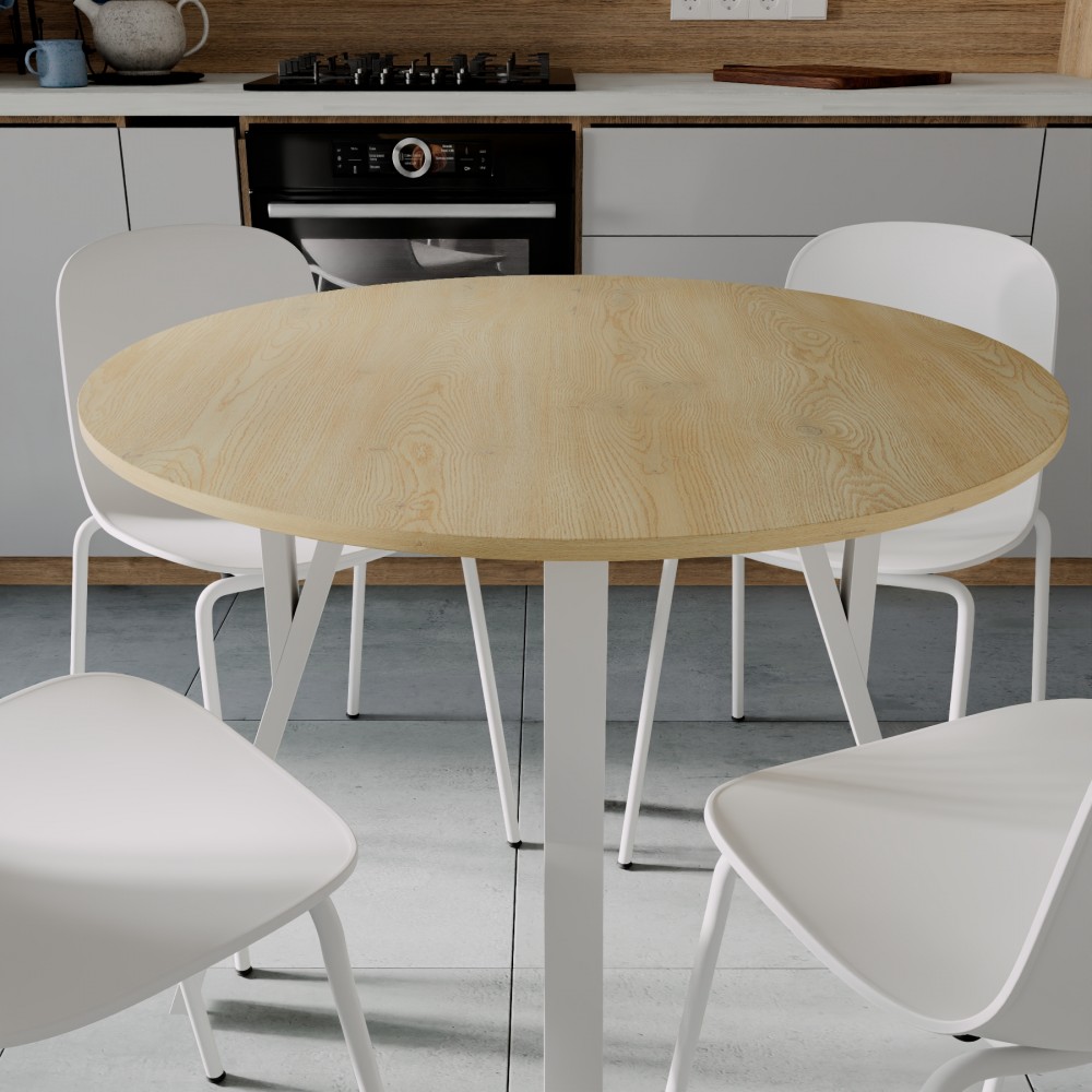 Стол круглый MARSI 4 870-4 ноги на конус Ferrum-decor 750x870x870 Белый металл ДСП Дуб Кремона Торро 16 мм (FRD-107531)