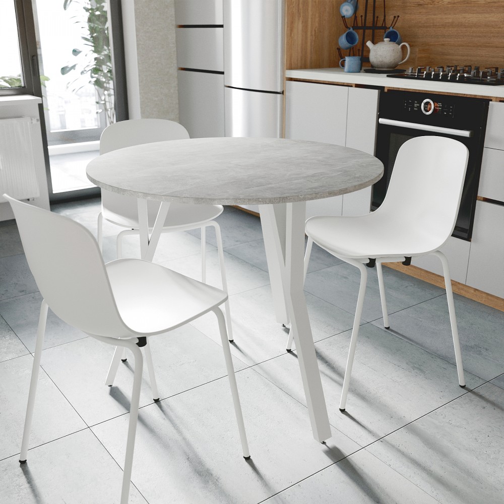 Круглий стіл MARSI 3 870-3 Ferrum-decor 750x870x870 Білий метал ДСП Бетон 16 мм (FRD-107431)