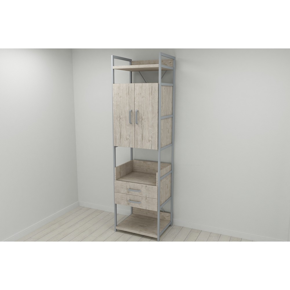 Шафа Гардероб Уні секція 5 серії Конект Ferrum-decor 220x60x50 см Сірий метал ДСП Дуб Сан-Марино 32 мм (FRD-106881)