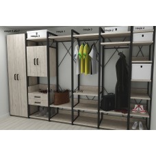 Шафа Гардероб Уні секція 2 серії Конект Ferrum-decor 220x60x50 см Чорний метал ДСП Дуб Сан-Марино 32 мм (FRD-106891)